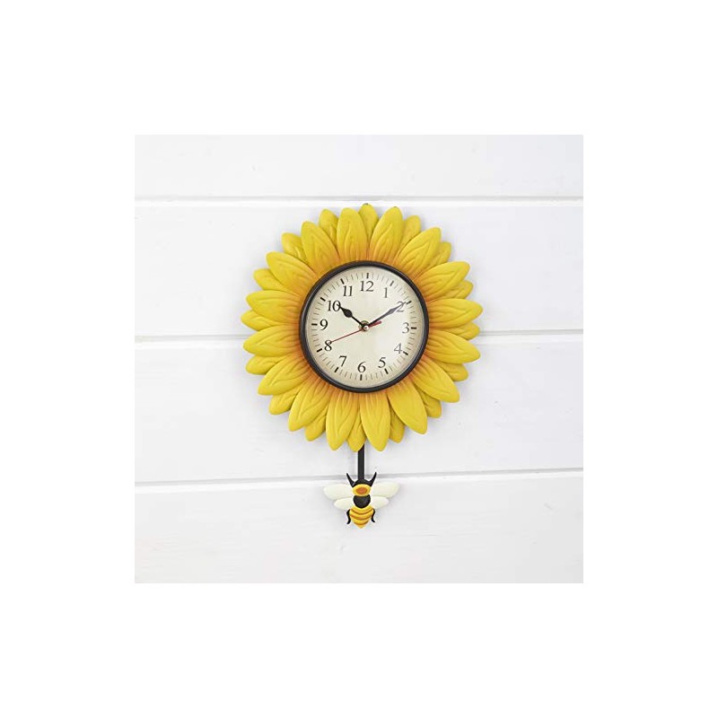 Wall Hanging Flower Clock with Analog Number Face - Sunflower