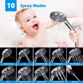 Hibbent All Metal 12'' Dual Filtered Rainfall Shower Head Combo, High Pressure Handheld Shower Head with 16'' Adjustable Arc Extension Arm, 20 Stage Shower Filter, 10-spray, 71'' Shower Hose, Chrome