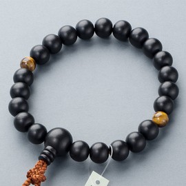 Butsudanya Takita Shoten Men's Prayer Beads, Ebony (Matte), 2 Tiers, Tiger Eye Stones, 22 Balls, Pure Silk Brahten, Comes with a Bag for All Sects, Kyoto Prayer Beads Certificates Included
