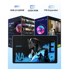 BAKEN 10 Inch Tablet, Android 12 Tablets, 4(2+2) GB RAM, 32GB ROM, 1280x800 IPS HD Touchscreen, Quad Core Processor, GMS, WiFi 6, 6000mAh Battery, Bluetooth Tablet PC, Dual Camera, Games(Blue)