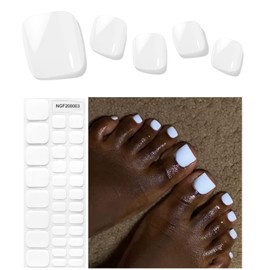 Kalolary White Gel Toenail Strips, White Toenail Stickers Pedicure Strips Long Lasting Salon Quality Nail Wraps with Nail File & Wood Stick(UV/LED Lamp Required