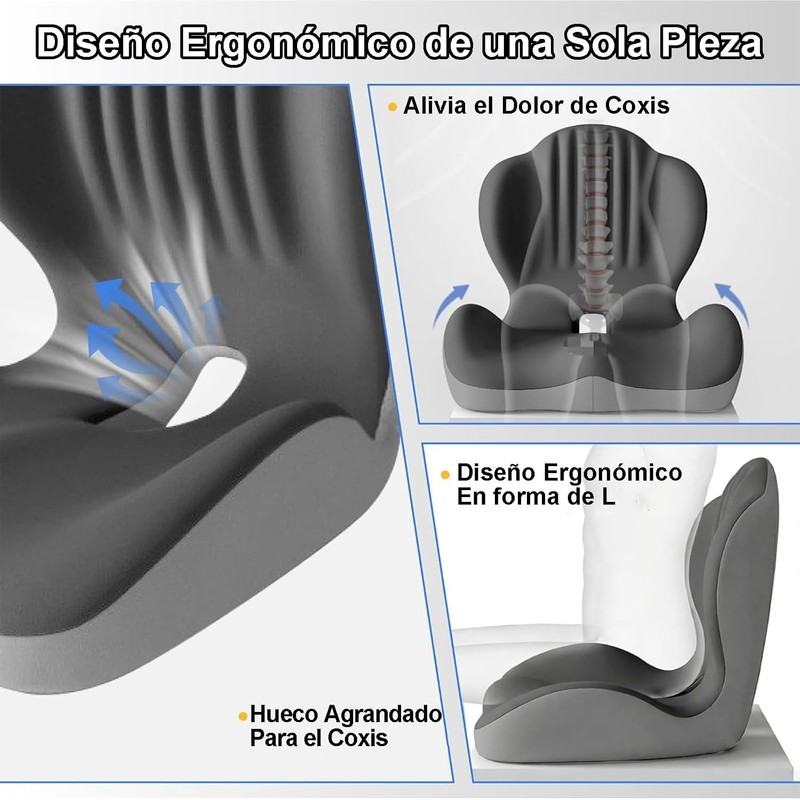 Vervex Cojín Ergonómico 2 en 1 para Espalda y Asiento,