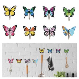 8 PCS Diamond Art Painting Sticky Hook DIY Crystal Rhinestones Diamond Art Painting Kit Strong Paste Hook Traceless Load-Bearing Transparent Kitchen Wall Adhesive Hook (Butterfly)