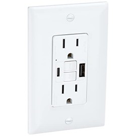 Legrand Radiant 1597TRUSBACW 15 Amp GFCI Self Test Tamper Resistant Decorator Duplex Outlet with USB Type A and C, White (1 Count)