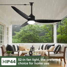 BvenuBigLit Outdoor Ceiling Fan with Light: 52 Inch Plug in Black Waterproof Gazebo Fans - Outdoor Hanging Lights with Remote App Control for Patios Indoor Farmhouse Porch - 6 Speed Reversible