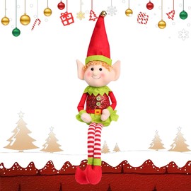 Christmas Elf Stuff Ornaments, 25" Christmas Elves for Boys Girls, Sitting Christmas Elf Figurine Decor for Holiday Shelf Tabletop Fireplace Home Xmas Decorations (Elf Girl)