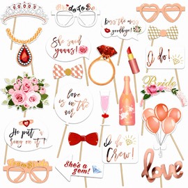 Kemay 23Pcs Rose Gold Hen Party Accessories Photo Booth Props, Team Bride Selfie Props for Hen Do Decorations, Bridal Shower, Bachelorette Party Games and Wedding Photo Props