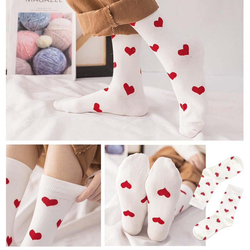 4 Pairs Of Love Printed Socks, Soft Mid-Calf Socks, Cute