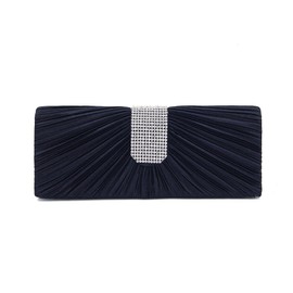 Elegante bolso de noche de estilo clásico plisado de satén con diamantes de imitación – varios colores, Marino, Talla unica
