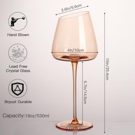 Slanted Colored Blush Wine Glasses18 oz (Pack of 6) - Hand-blown crystal wine glasses, perfect for home party and wedding reception gifts - Multi-color glassware collection