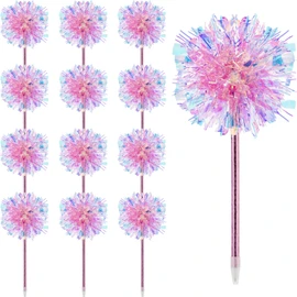 Crtiin 12 Pcs Pom Pom Pens Foil Firework Ballpoint Pens Glitter Sparkly Pen Bulk Birthday Party Favor Goodie Bag Stuffer Classroom Back School Teacher Supplies Wedding Decoration Gift (Pink)