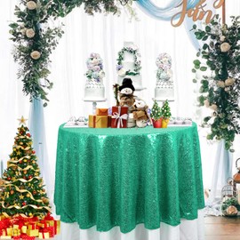 ShinyBeauty Round Tablecloth 72 Inches Green Overlay Tablecloth for Wedding Party Thanksgiving Decorative Sequin Tablecloth Round 180 cm Linen Tablecloth Glitter Table Cover