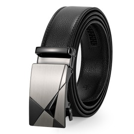 JasGood Leather Men's Belt, Sliding Ratchet Leather Belt for Men, Suit with Automatic Buckle, 3.5 cm Wide, P-black (buckle with geometric pattern)