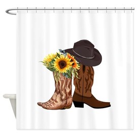 CafePress Rustic Sunflower Western Cowgirl Cowboy Boots Decorative Fabric Shower Curtain