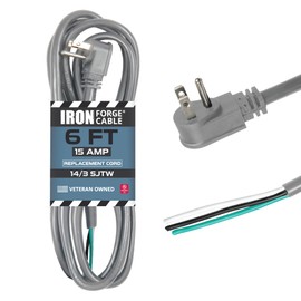 Iron Forge Cable Flat Plug 14 Gauge Power Cord Replacement - 6ft,15 Amp Gray Heavy Duty, 14/3 SJT 3 Prong Cable for Appliances & Power Tools