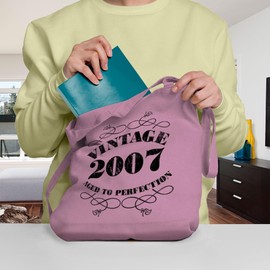 18th Birthday Gifts For Daughter - Cotton Tote Bag For Her - Funny Vintage Slogan Born In 2007 - Present Bag Gift Wrapping - Clpink