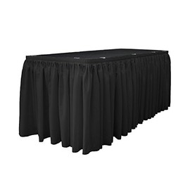 LA Linen Polyester Poplin Table Skirt for Rectangle Tables, Pleat Fabric for Wedding Banquet Trade Show, 14-Foot by 29-Inch Long with 10 L-Clips, Black