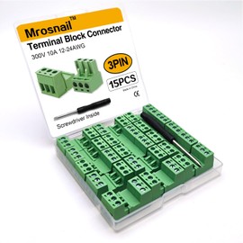 Mrosnail 15Pcs 5.08mm Pitch Screw Terminal Block Connector Kit （3Pin 300V 15A for 12-24AWG Cable