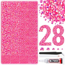30000Pcs Resin Rhinestones for Bedazzling with Tweezers, Hot Pink AB Rhinestones for Crafting with B7000 Jewelry Glue for DIY Crafts Clothing Tumblers Shoes Fabric Nail Art
