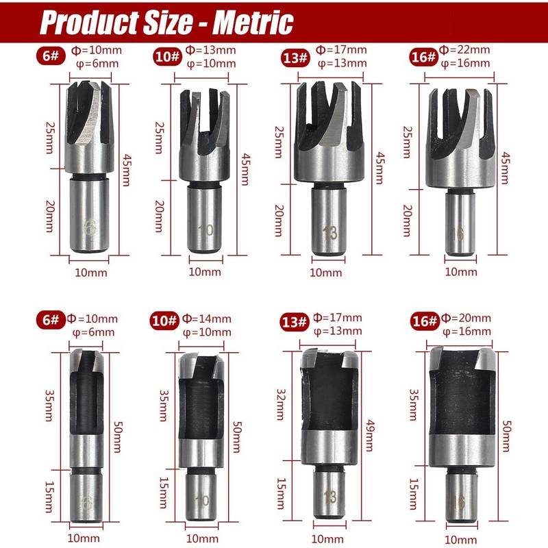 Yakamoz 8 Pieces HSS Taper Claw Type Wood Plug Cutter