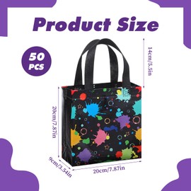 Abeillo 50 Pcs Glow in the Dark Party Gift Bags, Black Non-Woven Fabric Party Bags with Neon Doodle Design, Reusable Goodie Bag with Handles for neon parties favors