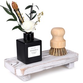 Bathroom Counter Organizer Wooden Display Stand White Pedestal Stand Kitchen Countertop Trays Decoration Small Wood Riser Dish Soap Dispenser Holder for Bathroom Decor Sink Accessories Vanity Tray