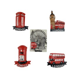 5 pcs London Land Mark Resin Fridge Magnets, Hand Painting and Designed in U.K. Collectible Gifts and Souvenirs, Good for Families and Friends