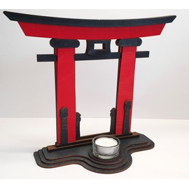Tanno Design Japanese Statue Torii Kiosho with Picture Frame and Tea Light Red/Black