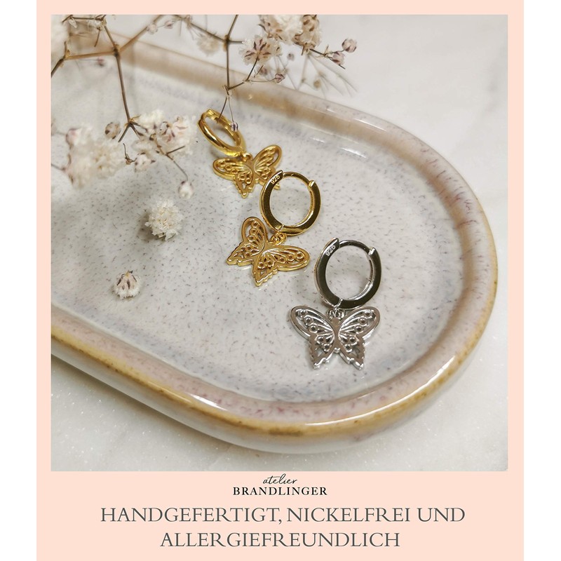 Brandlinger ® Atelier Creole Earrings with Butterfly Pendant Made of
