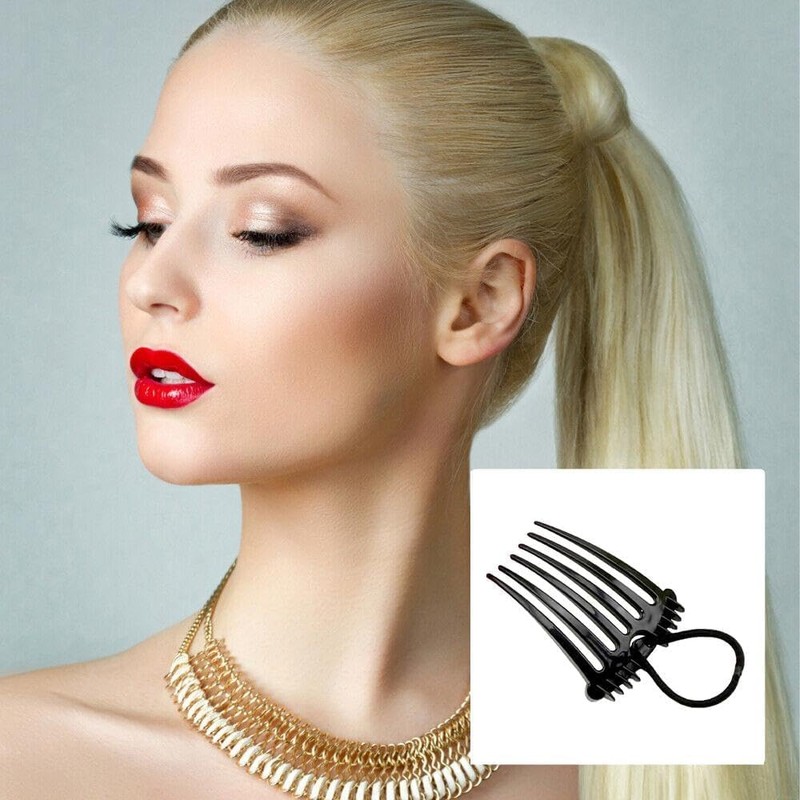 Black Bandette Comb, Comb with Elastic Band,Ponytail Bump It Up