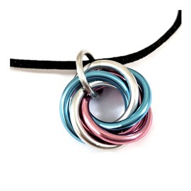 Mobii Necklaces (Multicolor) Pendant Combos, Fidget Infinity Loop Forever Spiral Jewelry (Satin Cord 18-20in, Blue Pink Silver, Small)