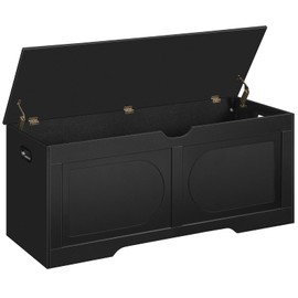 MAHANCRIS Storage Chest, 47.2” Toy Box, Entryway Storage Trunk, Shoe Bench with Storage, Engineered Wood Storage Cabinet with 2 Safety Hinges, Entrance Bench for Bedroom, Living Room, Black SCBK2201