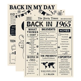HOMANGA 60th Birthday Decorations for Men and Women, 3 Pieces Vintage 60th Birthday Anniversary Posters, Back in 1965 Party Decoration Supplies, 60th Birthday Gifts for Men and Women 8x10 Inch