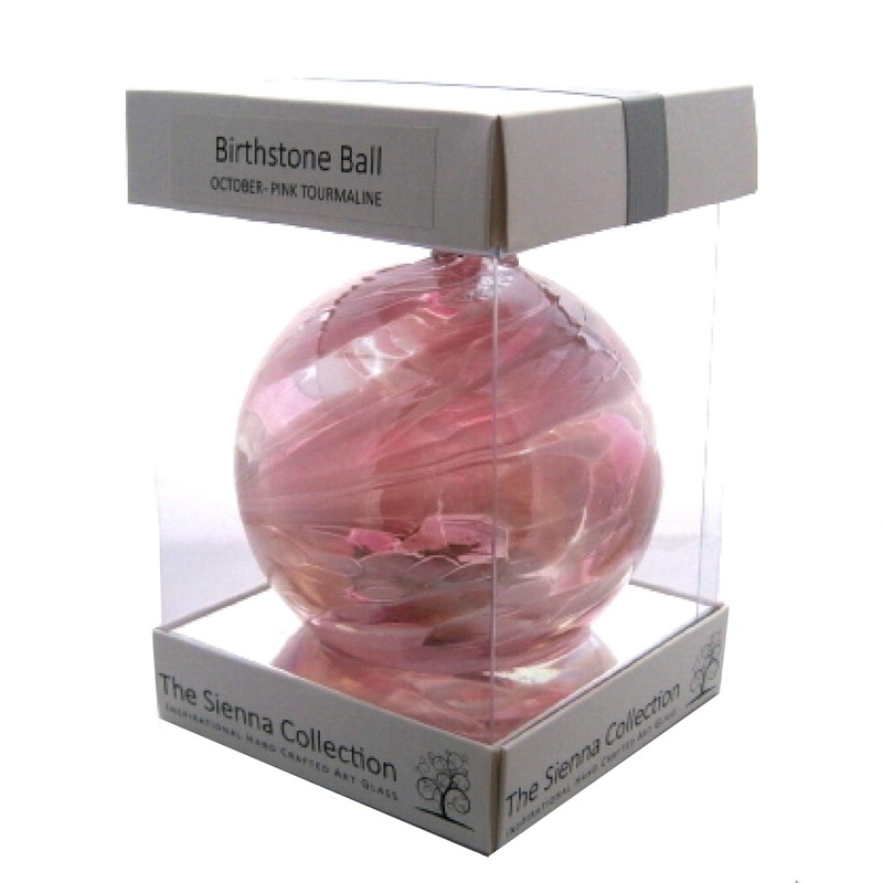 Sienna Glass October Birthstone Glass Friendship Ball-Pink Tourmaline, 11 x