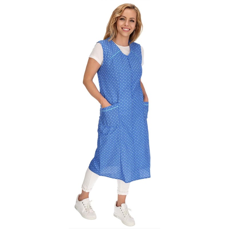 Zip Gown Zip House Dress Cotton Apron Cooking Apron, mid-blue