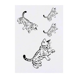 4 x 'Egyptian Mau Cat Playing' Temporary Tattoos - Water Resistant, Skin-Safe, Non-Toxic Transfers, Mixed Sizes (TO00071354)