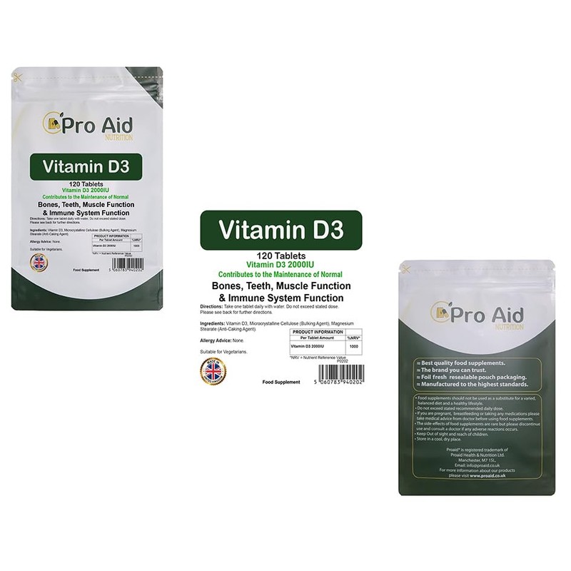 Vitamin D3 2000IU Premium Tablets |120 Pack | by ProAid