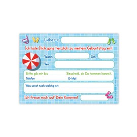 12 Invitation Cards for 9th Children's Birthday Swimming Pool Swimming Boys Girls Invitation Ninth Birthday
