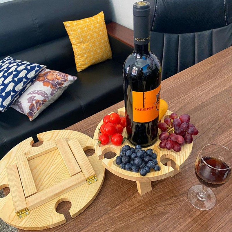 Portable Picnic Table Wooden Folding Table with Glass Stand Easy