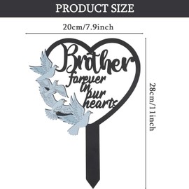 28CM Metal Brother Grave Decorations Sign for Cemetery Memorial Plaque "Brother forever in our hearts" Remembrance Gifts for Loss of Brother Plaque for Boy Graveside Graveyard Outdoor Decor