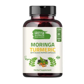 Ireya Ayurveda Organic Moringa Oleifera Powder & Turmeric Root Powder with Blackpepper 120 Capsules | Made with Organic Moringa, Turmeric and Black Pepper | Vegan, Gluten-Free and Non-GMO.