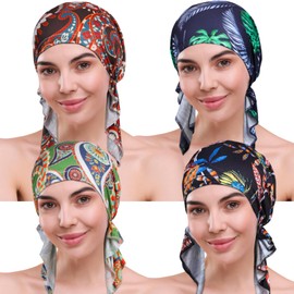 DACKRITO - Gorro de quimioterapia para mujer, 4 piezas, bufanda de cabeza preatada, Varios colores, Talla única