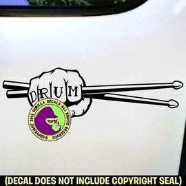 Drum Sticks Musician Fist Tattoo Drummer Band Rock Roll Set Kit Vinyl Decal Bumper Sticker Window Car Wall Sign Black