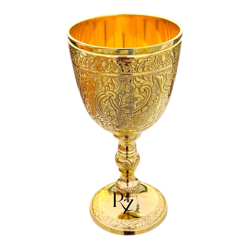 REXRYZ Medieval Brass Chalice Goblet, Vintage Golden Wine Cup, King