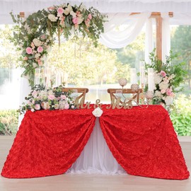 Fanqisi Red Flower Tablecloth 50x80 Inches Rosette Tablecloth Elegant Floral Satin Table Cover for Wedding Birthday Party Decorations