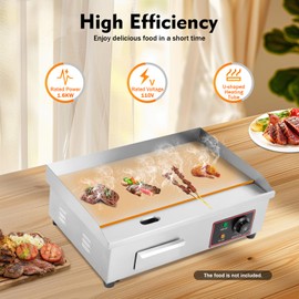 DDBESSIC 21" Commercial Electric Griddle, 1600w Countertop Electric Grill 122-572℉ Stainless Steel Tabletop Flat Top Grill for Kitchen Plancha Para Cocinar