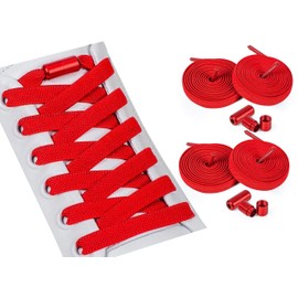 ELANOX 8 mm Wide Elastic Shoelaces, Pack of 4 for 2 Pairs of Shoes, with Metal Capsules, Shoe Laces without Ties, Quick Release, Rubber Shoelaces, for Adults & Children, red