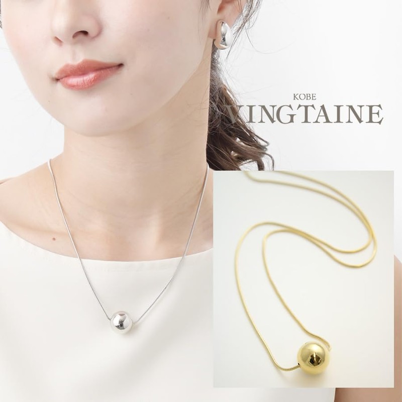 VingTAINE C3348 Necklace, Metal Ball, Sliding Chain, Slider Chain, Simple