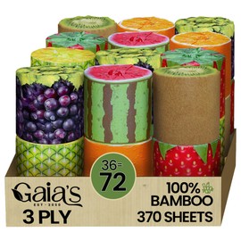 Gaias Premium and Soft Fruit TP Organic Bamboo Toilet Paper | 36 Mega Rolls, 3 Ply, 370 Sheets | FSC Certified, PFAS & BPA Free, Eco-Friendly, Sustainable Tissue - Plastic Free, Septic Safe, Vegan