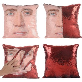 LydeLog Nicolas Sequin Cushion Cover Reversible Funny Gifts Decorative Pillow Case Glitter 16x16 Inch (Red)